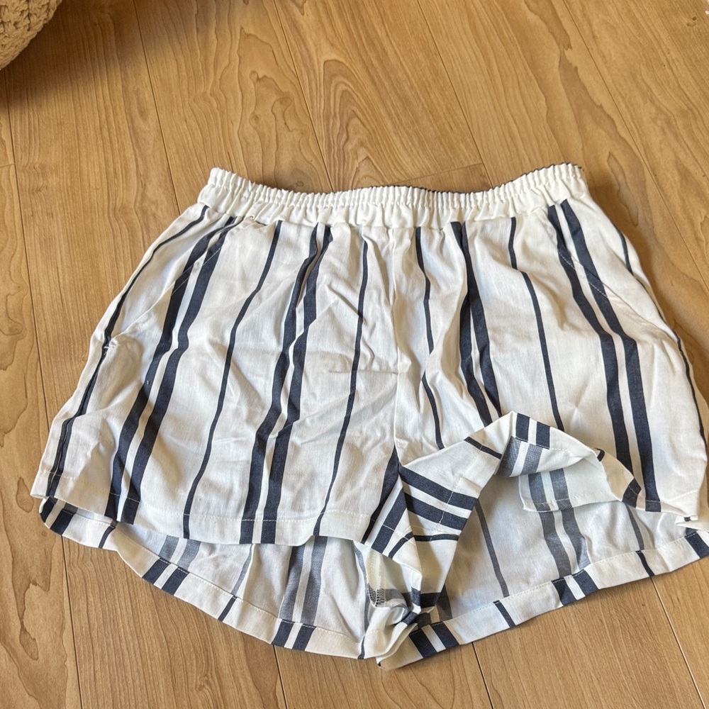 White and blue striped shorts
